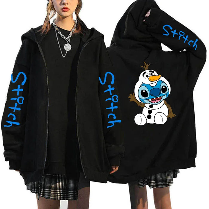 90s Y2k Hoodie Zipper Disney Stitch Zip Up Hoodies Women Harajuku Cute Anime Sweatshirt Manga Streetwear Hoody Female