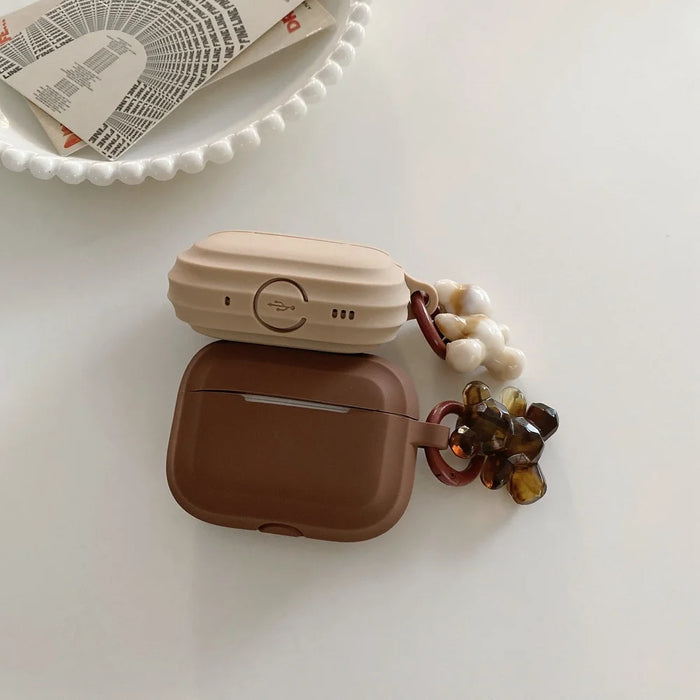 Fashion Chocolate Khaki Case For Apple Airpods Pro Case Soft Silicone Earphone Cover For Airpods 3 2 1 Cases With Bear Keychain