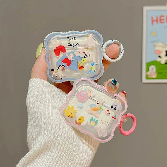 Ins Korean Cute Cartoon Couples Headphone Cover For Airpods 1 2 3 Earphone Coque Soft Wave Case For Apple Airpod Pro 2nd Keyring