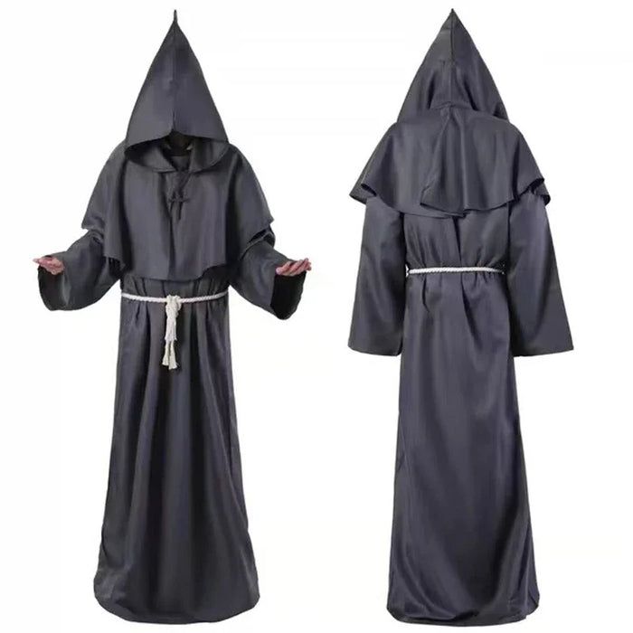 New Wizard Costume Halloween Cosplay Costume Medieval Hooded Robe Monk Friar Robe Priest Costume Ancient Clothing Christian Suit