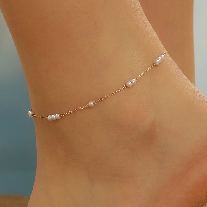 Kinitial Stainless Steel Imitation Pearl Anklets For Women Anklet Female Foot Chain Jewelry Birthday Gift