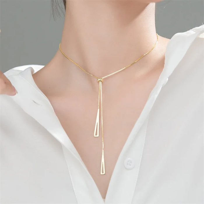 Light Luxury Niche High-end Pull-type Triangle Tassel Necklace Ladies Fashion Charm Clavicle Chain Boudoir Honey Party Gift