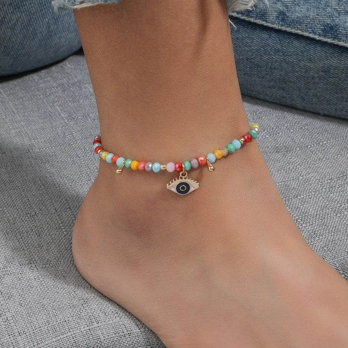 Black White Red Mix Color Beaded Anklets For Women Summer Holidays Beach Foot Jewelry Evil Eye Ankle Bracelet On the Leg