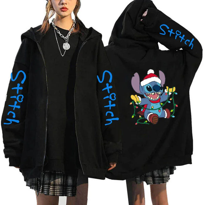 90s Y2k Hoodie Zipper Disney Stitch Zip Up Hoodies Women Harajuku Cute Anime Sweatshirt Manga Streetwear Hoody Female