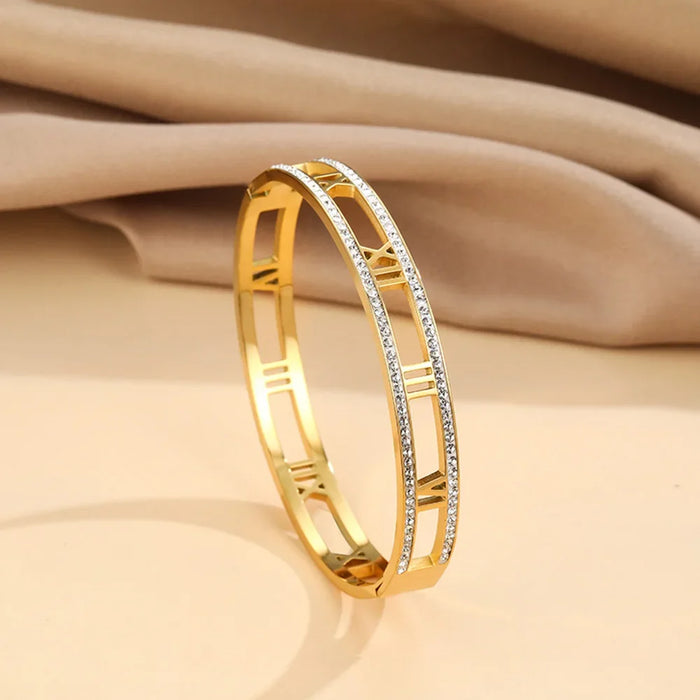 Luxury Crystal Hollow Roman Numeral Bracelets Bangle Fashion Classic Jewelry Accessories