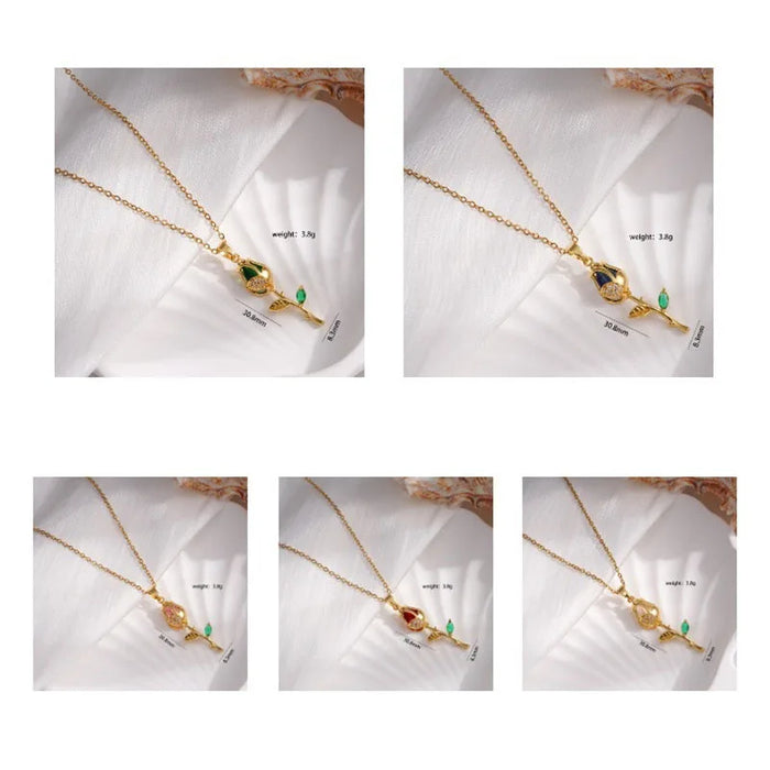 Light Luxury Tulip Zircon Necklace Stainless Steel Chain Fashion Graces Flower Pendant Choker Jewelry Gifts For Women Girls