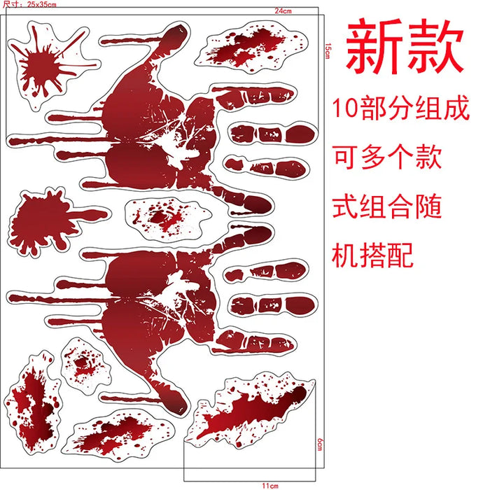 Horror Bloodstain Wall Sticker Handprint Footprint Blood Skull Window Sticker Halloween Decoration 2024 Halloween Scary Sticker