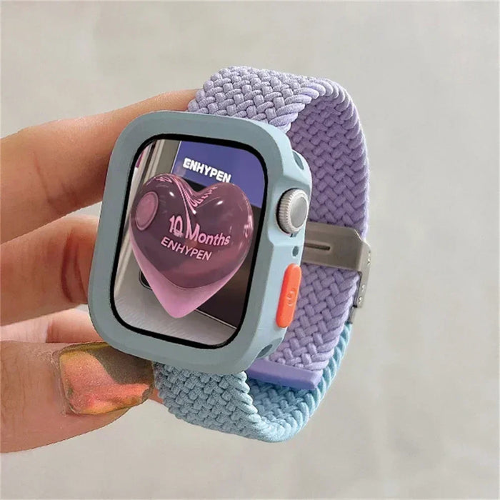 Candy Silicone Case+Strap For Apple Watch Series 9 8 7 45mm 41mm Band SE 6 5 4 44mm 40mm Nylon correa Strap iwatch Ultra 2 49mm