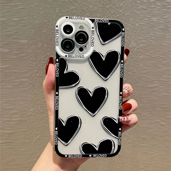 Luxury Love Heart Soft Clear Phone Case For iPhone 15 16 Pro Max 14 13 Pro Max Plus Cover