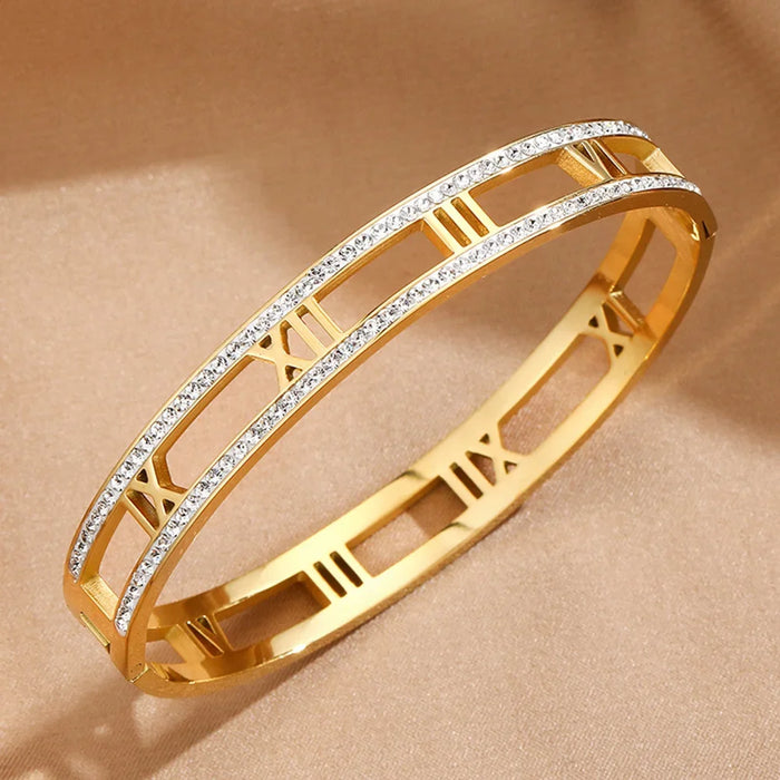 Luxury Crystal Hollow Roman Numeral Bracelets Bangle Fashion Classic Jewelry Accessories