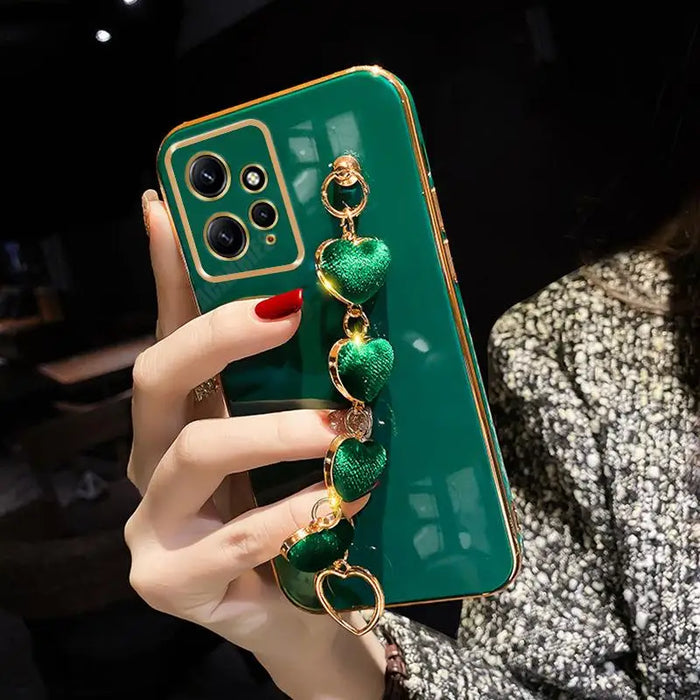 Note12 Love Heart Bracelet Plating Case On For Xiaomi Redmi Note 12 11 8 9 Pro 12pro 4g 5g 11s 10s 12s Luxury Chain Cover 12c