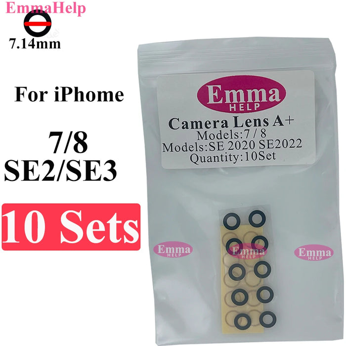 EmmaHelp 10set Back Camera Glass for iPhone 15 14 13 XR X XS SE 7 8 11 12 Pro Max Rear camera Lens Cover replacement Sticker A+