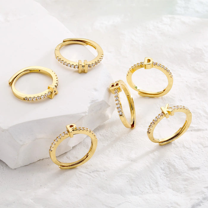 Fashion Initials Letter Ring Women Classic Simple Opening Finger Ring For Women Party Jewelry Gift