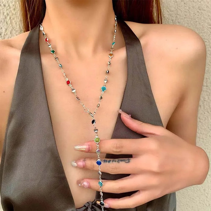 New Luxury Colorful Crystal Zircon Necklace for Women Shiny Rhinestone Long Tassel Choker Bohemian Statement Jewelry Gifts