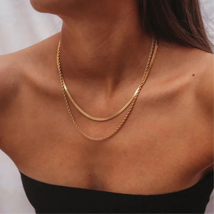 Uworld Simple Jewelry Gold Plated Flat Snake Chain Layer Necklace Stainless Steel Snake Rope Chain Necklace Gift