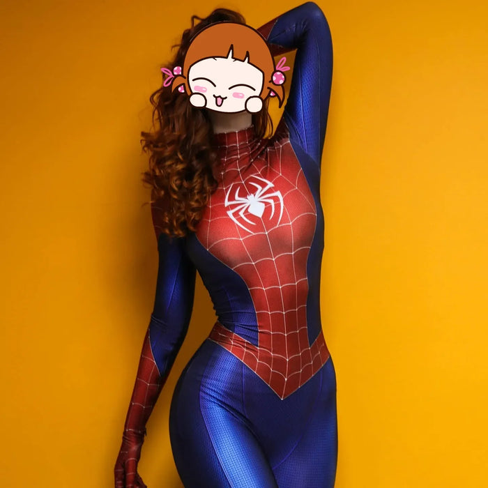 Adult Woman Spiderman Superhero Cosplay Costume Halloween Bodysuit Zentai Suit Party Jumpsuit