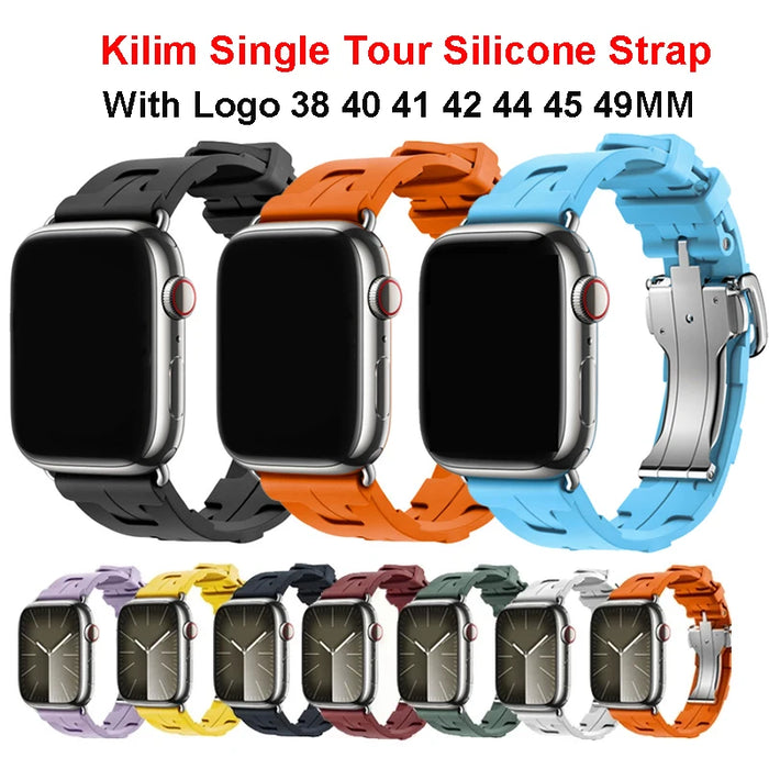 Logo Kilim Single Tour Strap For Apple Watch Band Ultra 2 49mm 44mm 45mm 40mm 42mm 38mm 41mm leather Bracelet iWatch 10 9 8 46mm