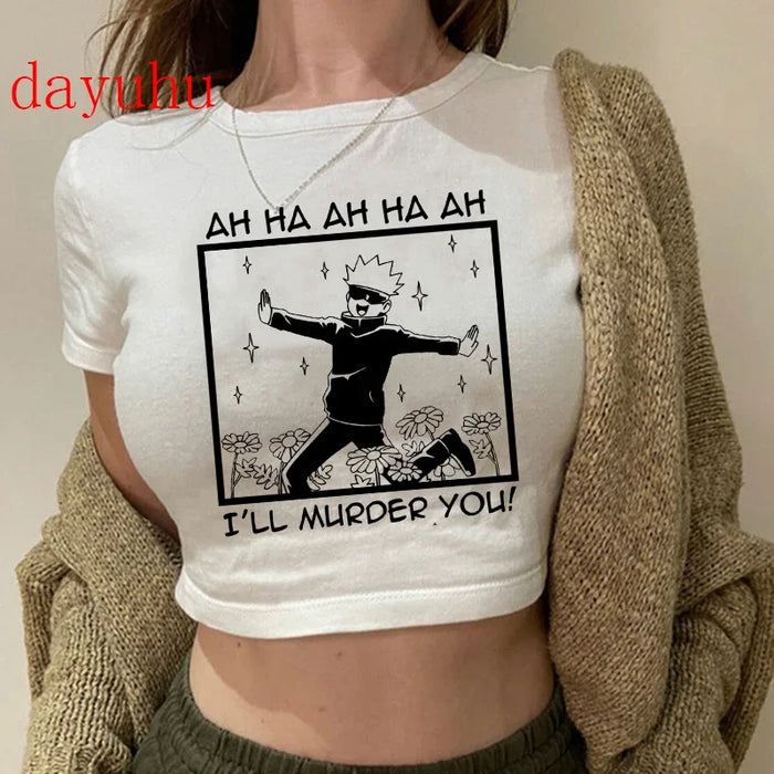 90S Hip Hop Crop Top  Tshirt Manga Japanese Anime Jujutsu Kaisen T Shirt Gojo Satoru Tops Yuji Itadori Cropped Tees T-shirt