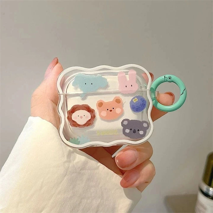 Ins Korean Cute Cartoon Couples Headphone Cover For Airpods 1 2 3 Earphone Coque Soft Wave Case For Apple Airpod Pro 2nd Keyring