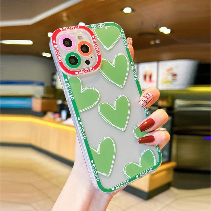 Luxury Love Heart Soft Clear Phone Case For iPhone 15 16 Pro Max 14 13 Pro Max Plus Cover