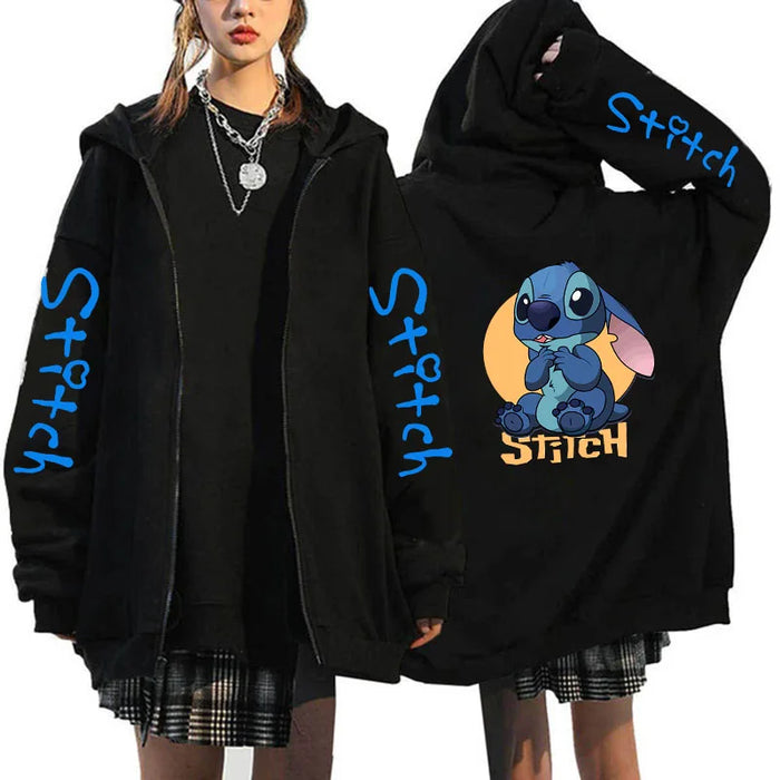 90s Y2k Hoodie Zipper Disney Stitch Zip Up Hoodies Women Harajuku Cute Anime Sweatshirt Manga Streetwear Hoody Female