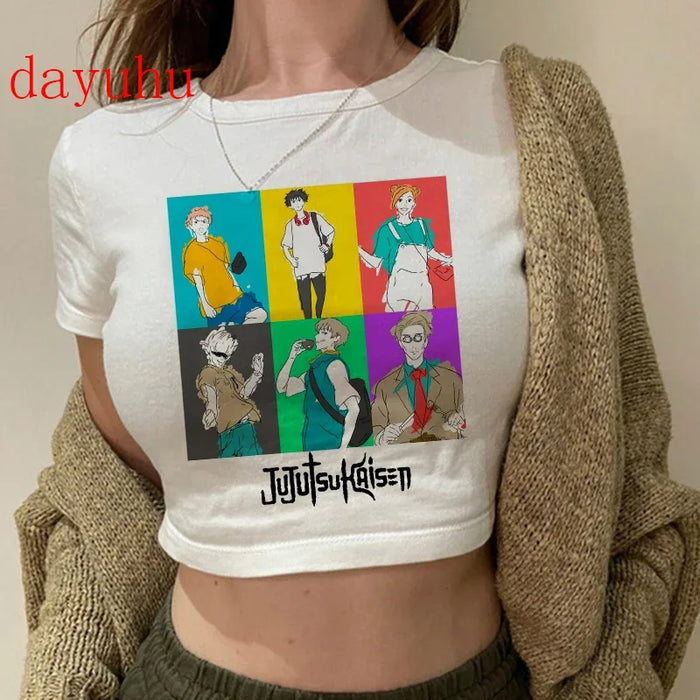 90S Hip Hop Crop Top  Tshirt Manga Japanese Anime Jujutsu Kaisen T Shirt Gojo Satoru Tops Yuji Itadori Cropped Tees T-shirt