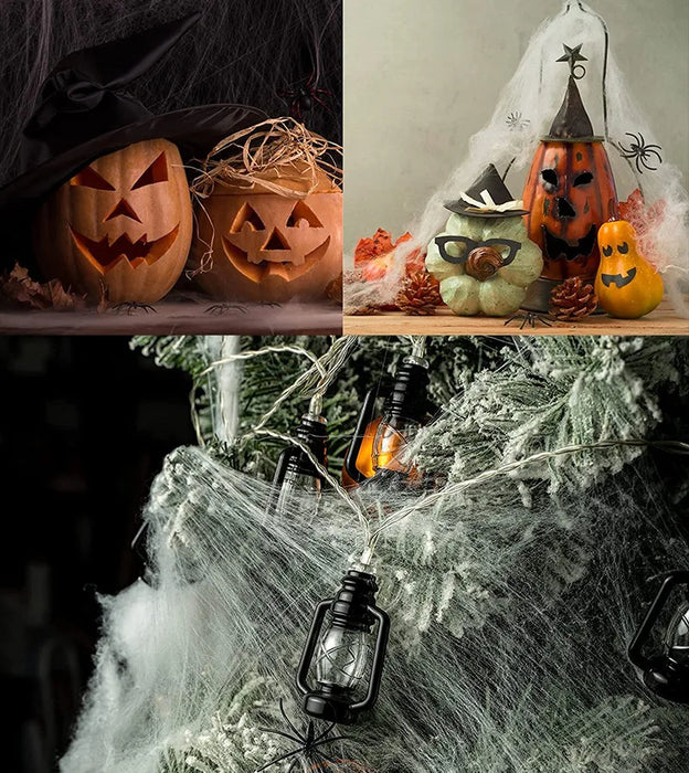 1pc Halloween Elastic Spider Web with Spider Horror Haunted House Yard Scene Arrangement Halloween Faux Decorative Props 2024