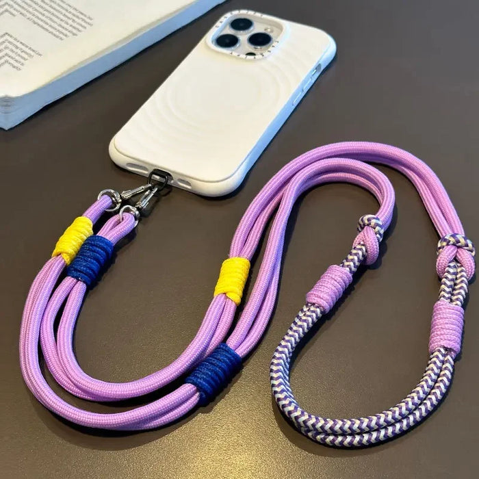 Mobile Phone Lanyard Cross-body Carryable Lengthening Anti-lost Mobile Phone Chain Versatile Contrasting Color Double Ring Knot