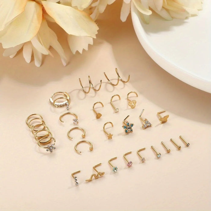 CASSIECA 1Pcs Premium Surgical Steel Nose Rings Hypoallergenic L-Shaped Studs for Women Stylish Nose Piercing Jewelry