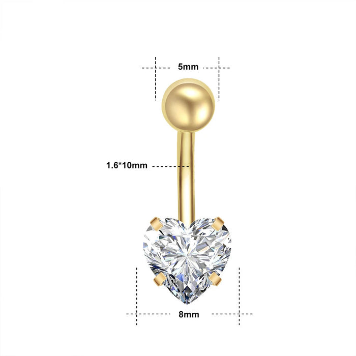 1Pc Gold Color Stainless Steel Belly Ring Flower Heart Shaped CZ Crystal Navel Belly Button Rings Butterfly Navel Piercings 14G