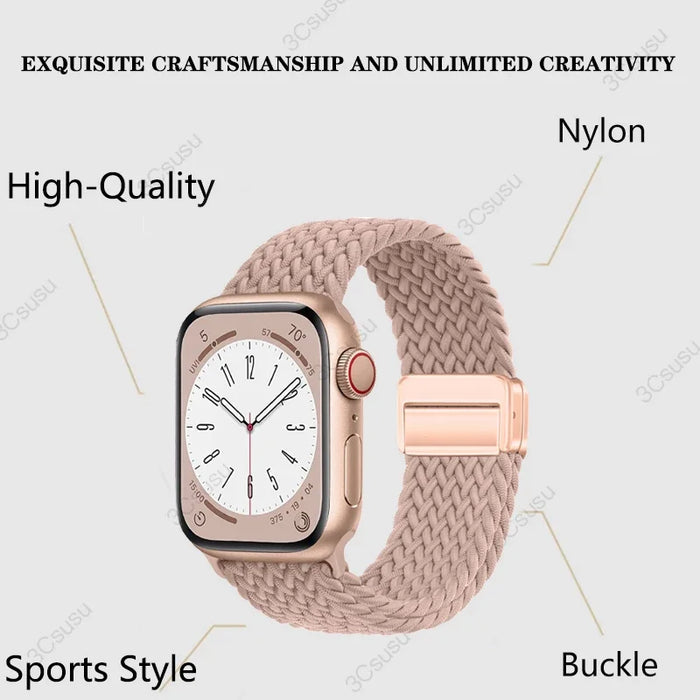 Nylon Braided Strap For Apple Watch Band 44mm 40mm 45mm 49mm 41mm magnetic buckle Bracelet iWatch series se 7 3 5 6 8 9 Ultra2