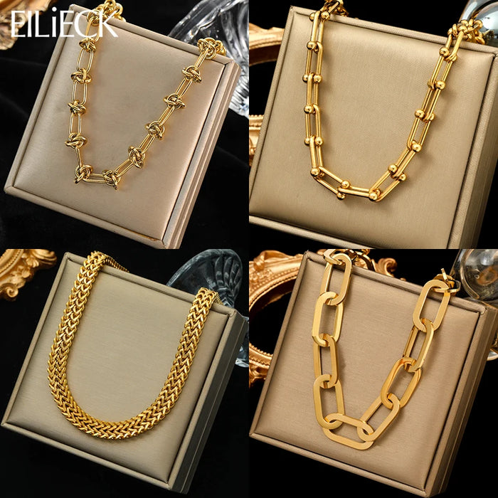 EILIECK 316L Stainless Steel Exaggerated Gold Color Thick Chain Pendant Necklace For Women Fashion Neck Chain Waterproof Jewelry