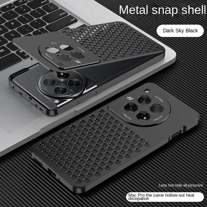 Premium Metal hollow heat dissipation holes buckle Back Cover For OnePlus 12 Spring buckle Shockproof Phone Case For One Plus 12