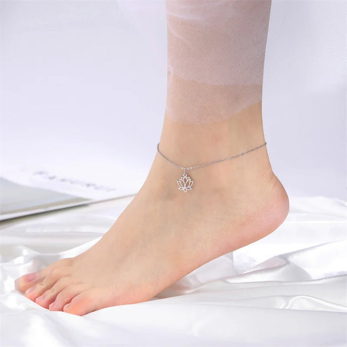 Trendy Stainless Steel Anklet Foot Bracelet Gold Color Lotus Flower Chain Anklets for Women Bracelet on the leg Jewelry Gifts