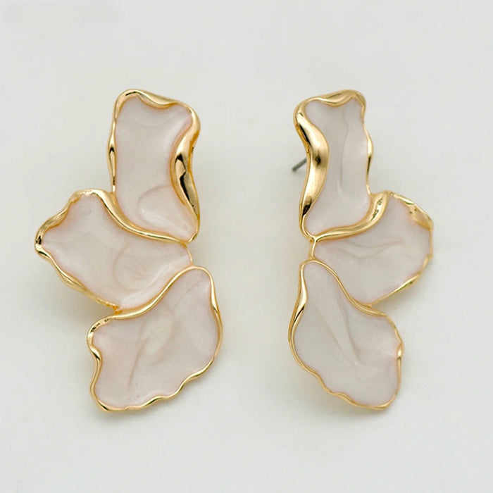 Irregular Metal Cream Eanmel Petal Post Earrings For Women Heavy Design New Style Fashion Jewelry Party Accessories Gift Daily