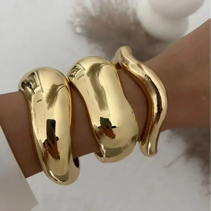 Wide Cuff Bangles Punk Gold Silver Color Geometric Metal Large Bangles for Women Bracelets Exaggerated Luxury Jewelry