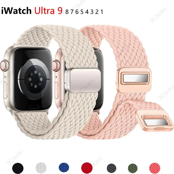 Nylon Braided Strap For Apple Watch Band 44mm 40mm 45mm 49mm 41mm magnetic buckle Bracelet iWatch series se 7 3 5 6 8 9 Ultra2