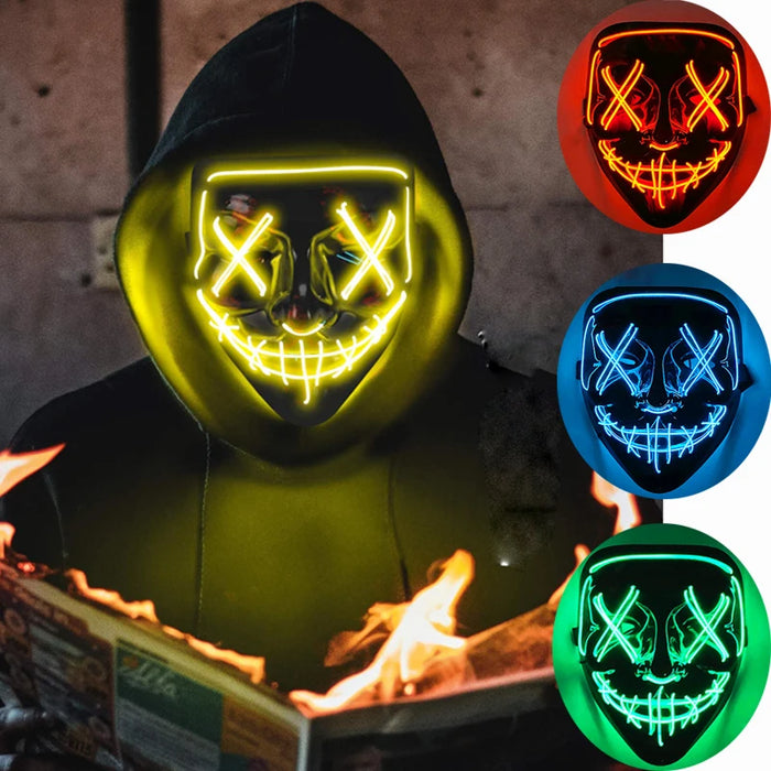 Wireless LED Glowing Mascaras Halloween Mask Luminous Light Up Scary Mask Men Women Cosplay Costume Glow In The Dark Mask Props