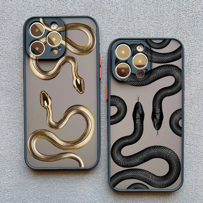 Luxurious Black Gold Snake Phone Case for IPhone 16 Plus 15 14 13 Pro Max Unique Dragon Shockproof Back Cover