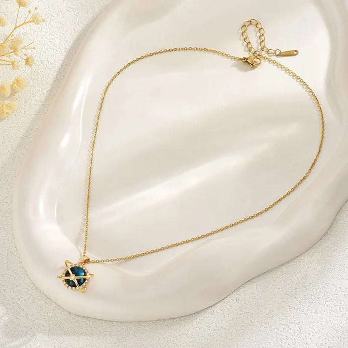 Y2K cross infinite blue starry sky planet pendant necklace gives women a sense of luxury and niche design