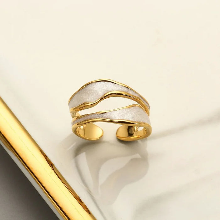 Retro Gold Color Double Oil Drip Open Rings for Women Luxury Irregular Adjustable Finger Ring