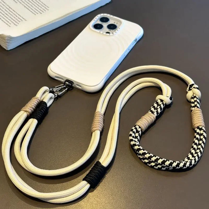 Mobile Phone Lanyard Cross-body Carryable Lengthening Anti-lost Mobile Phone Chain Versatile Contrasting Color Double Ring Knot