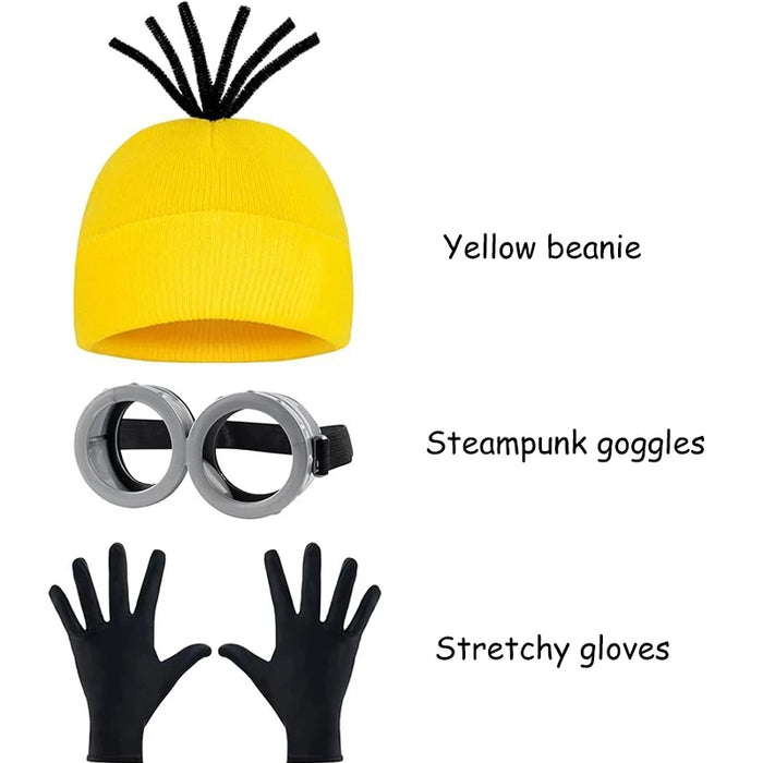 Despicable Me Minions Cosplay Costume Yellow Beanie Stretchy Gloves Steampunk Goggles Halloween Party Costumes for Adult