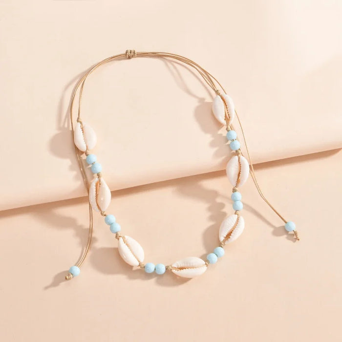 Classic Shell Beaded Necklace for Women Fashion Bohemian Shell Braided Chain Choker Summer Travel Jewelry Accessories