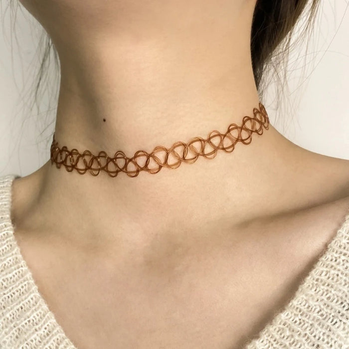 Vintage Hippy Stretch Tattoo Choker Necklace Elastic Choker Necklace Fishing Line Tattoo Necklace