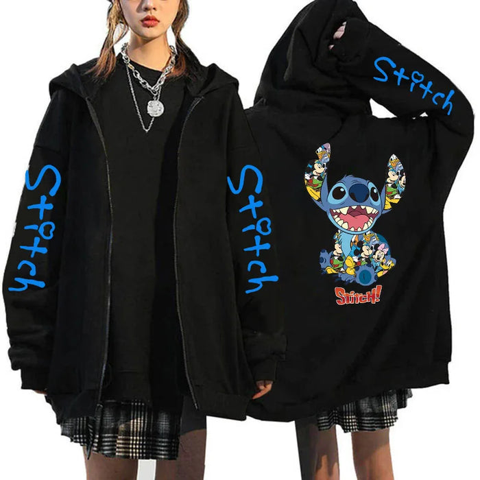 90s Y2k Hoodie Zipper Disney Stitch Zip Up Hoodies Women Harajuku Cute Anime Sweatshirt Manga Streetwear Hoody Female