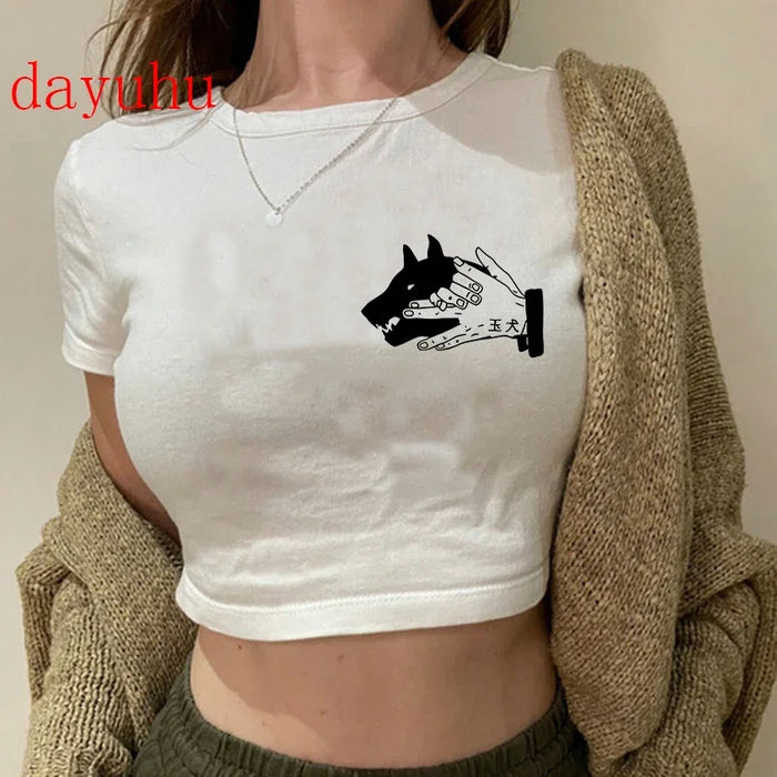 90S Hip Hop Crop Top  Tshirt Manga Japanese Anime Jujutsu Kaisen T Shirt Gojo Satoru Tops Yuji Itadori Cropped Tees T-shirt