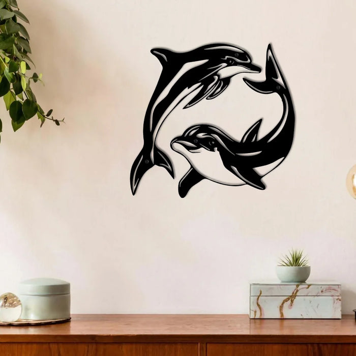 Metal Dolphin Sign Family Lake House Nautical Decor Office Ocean Fish Wall Art