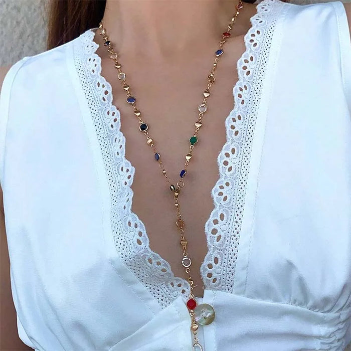 New Luxury Colorful Crystal Zircon Necklace for Women Shiny Rhinestone Long Tassel Choker Bohemian Statement Jewelry Gifts