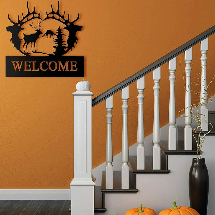 Hot Iron Crafts, Deer Metal Wall Art Deer Pine Tree Wall Decor Metal Deer Welcome Sign